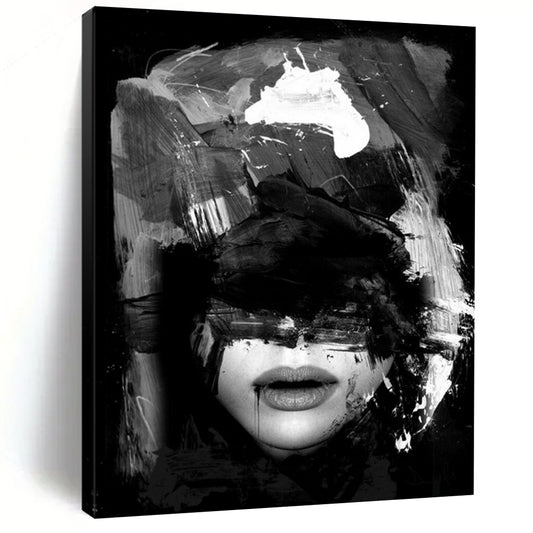 “Black - White Abstract Portrait” - Black, White Abstract Figure Painting On Canvas DTP232