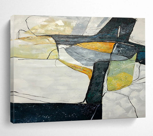 “Color - Blocked, Abstract Forms ‘Geometric Coastal Abstraction’” - Abstract Geometric Painting On Canvas DLZ038