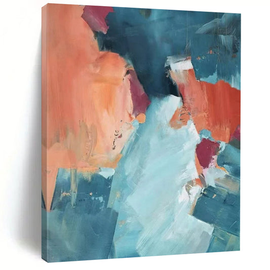 Coral & Teal Abstract Collage - Abstract Collage - Style Painting On Canvas CT2269