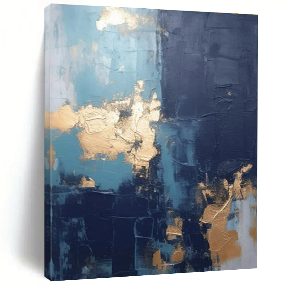 “Blue - Gray - Gold Abstract Textures” ，Abstract Acrylic Painting CT0837