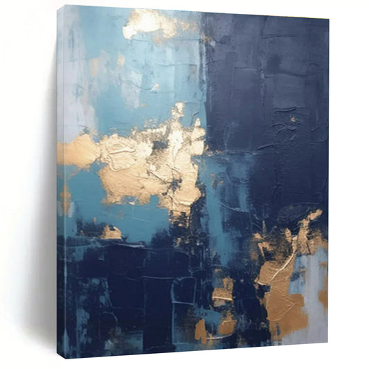 “Blue - Gray - Gold Abstract Textures” ，Abstract Acrylic Painting CT0837