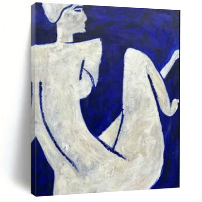 “White Figures On Blue Background” - Figurative Abstract Painting On Canvas CT2329