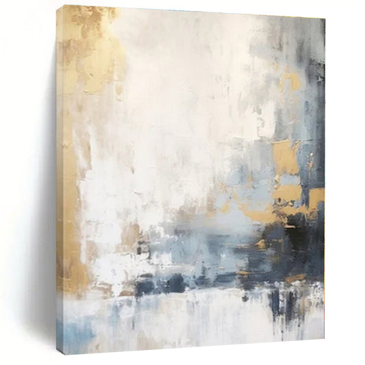 Neutral Tones with Gold & Blue - Abstract Expressionist Acrylic On Canvas CT1339