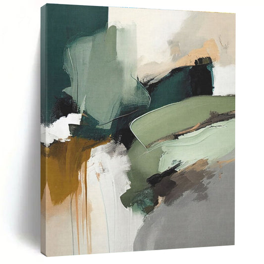 Green - Brown Abstract Shapes, “Nature’s Chaos” - Abstract Expressionist Acrylic Painting CT0737