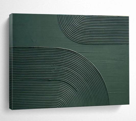 “Emerald Arched Textures” - Green, Gray Minimalist Abstract Painting On Canvas DKH752