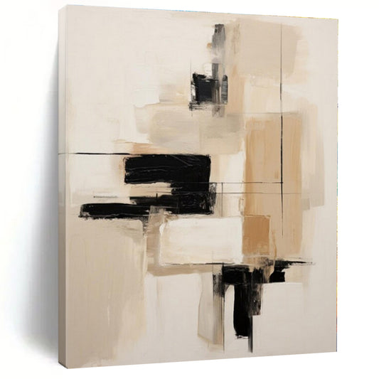 Neutral Tones with Black Blocks - Minimalist Abstract Acrylic On Canvas CT1296