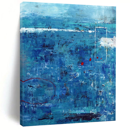 “Blue - Dominant Textured Abstract with Red Accents” - Expressive Abstract Painting On Canvas DKH1100