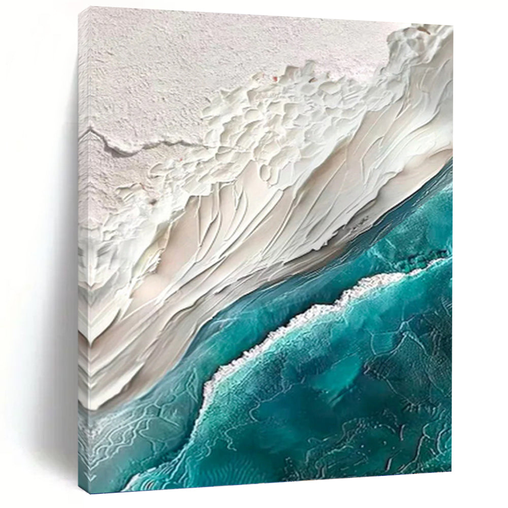 White Sand and Turquoise Sea Impasto - Textured Landscape Painting On Canvas DKH1394