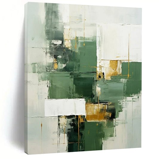 Green, White & Gold Geometric Abstract - Geometric Abstract Painting On Canvas CT2292