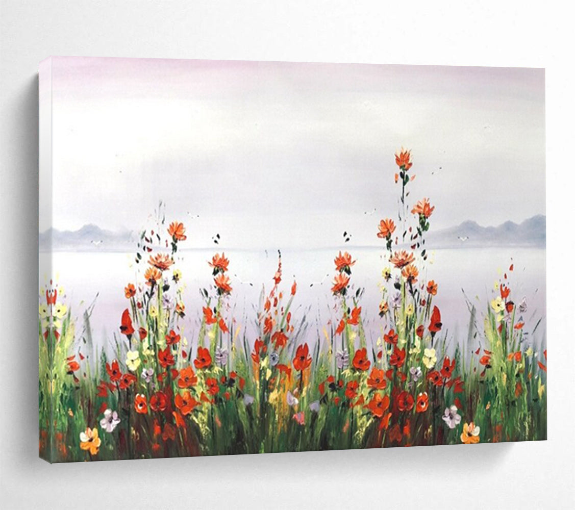 Wildflowers by the Lake - Impressionist Landscape Painting On Canvas DLZ189