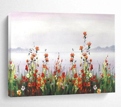 Wildflowers by the Lake - Impressionist Landscape Painting On Canvas DLZ189