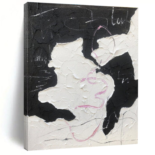 Black, White & Pink Textured Forms, “Playful Chaos” - Impasto Abstract Painting CT0773