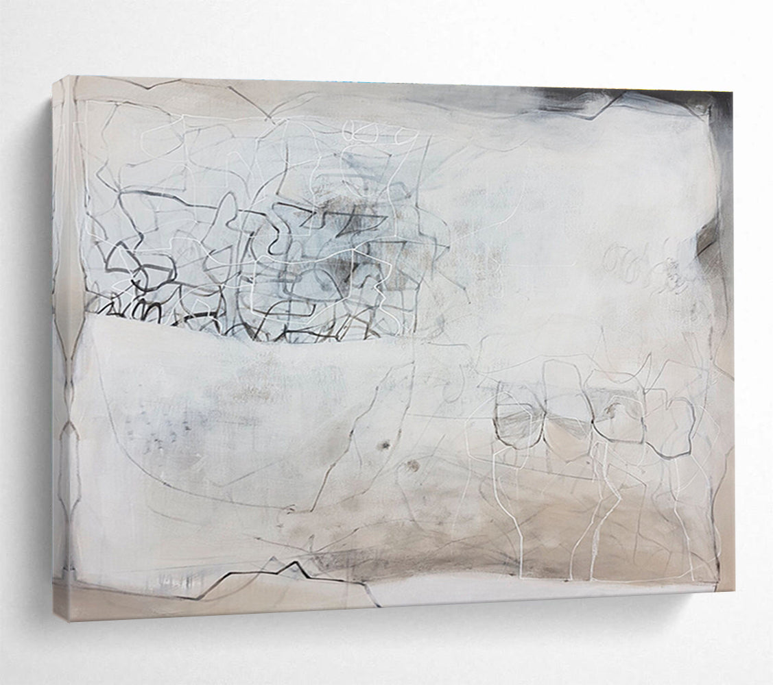 Monochrome Linear Abstract “Intricate Line Web” Painting On Canvas DKH081