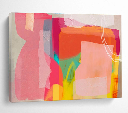 Color Blocked Dreams Pink Orange Green Abstract Shapes Painting On Canvas DKH201