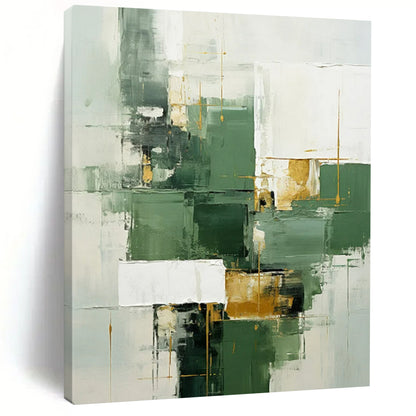 Green, White & Gold Geometric Abstract - Geometric Abstract Painting On Canvas CT2290