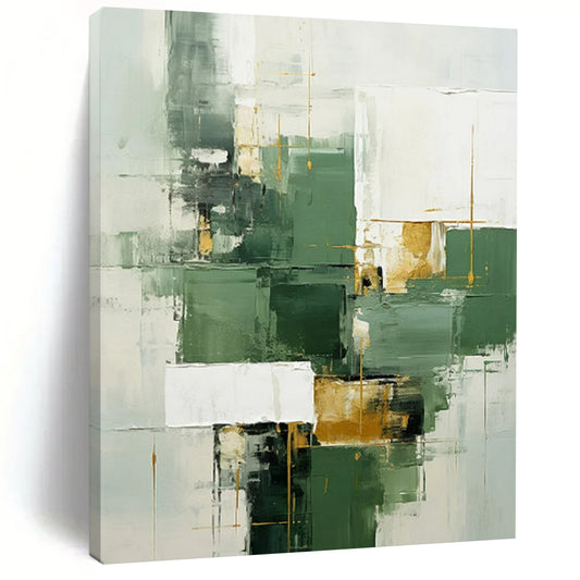 Green, White & Gold Geometric Abstract - Geometric Abstract Painting On Canvas CT2290