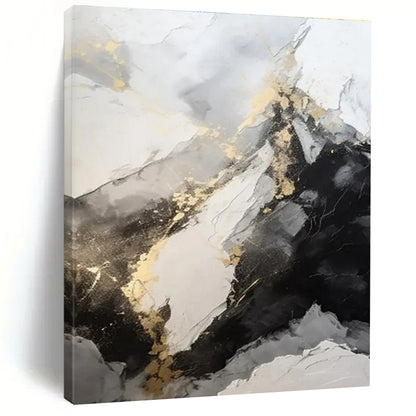 “Dramatic Gray - Black - Gold Peaks” ，Abstract Landscape - Inspired Art CT0871