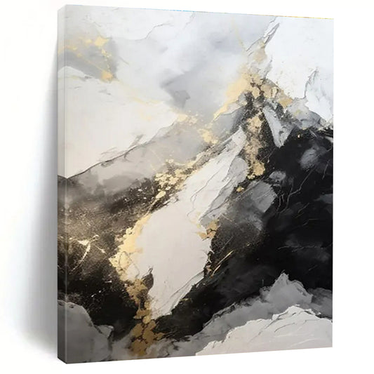 “Dramatic Gray - Black - Gold Peaks” ，Abstract Landscape - Inspired Art CT0871