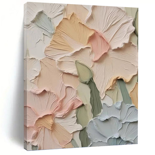 Soft - Toned Floral Relief - Impasto Flower Painting On Canvas DKH1393