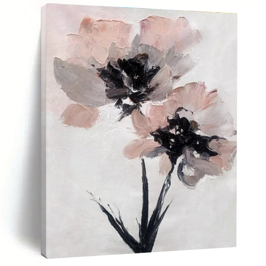 Textured Pink Flowers - Impasto Floral Acrylic Painting CT1428