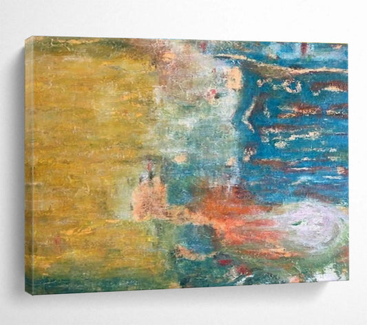 “Warm - Cool Fusion” - Yellow, Blue, Green Abstract Oil Painting On Canvas DKH721