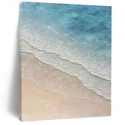 “Blue, White, Beige Coastal Waves ‘Seaside Serenity’” - Realistic Textured Landscape Painting On Canvas DTP314