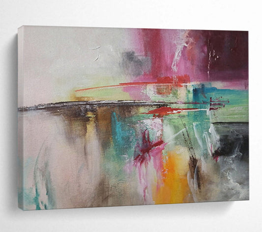 “Colorful Abstract Fusion - Pinks, Greens, and Bold Strokes” Painting On Canvas DKH006