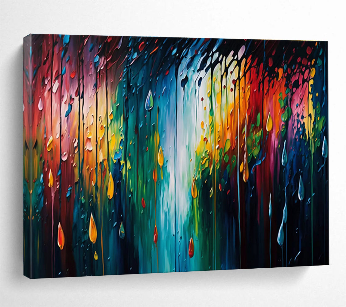 “Rainbow Drip - Colorful Raindrop Abstract Painting On Canvas” DKH867