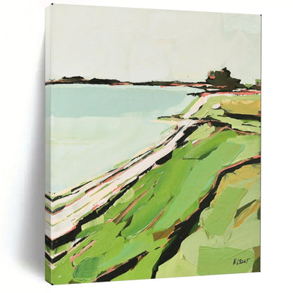 “Abstract Coastal Landscape” – Modern Impressionistic Oil Painting On Canvas CT2147