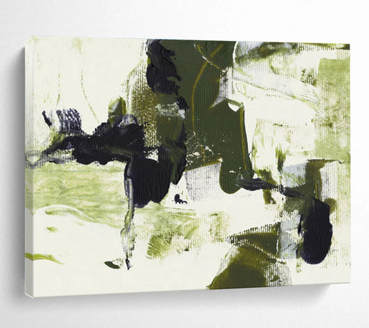 “Green - Black Abstract Forms” Abstract Acrylic Painting On Canvas DKH444