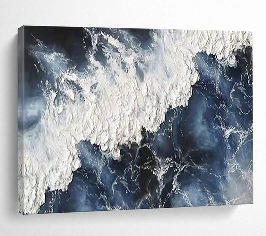 Textured Blue and White Waves - Impasto Seascape Painting On Canvas DLZ250
