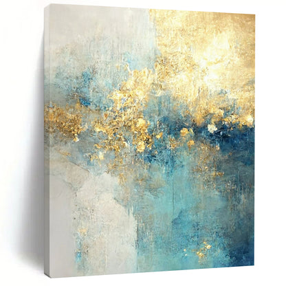 “Blue - Gold Abstract Landscape” - Abstract Expressionist Painting On Canvas DTP077