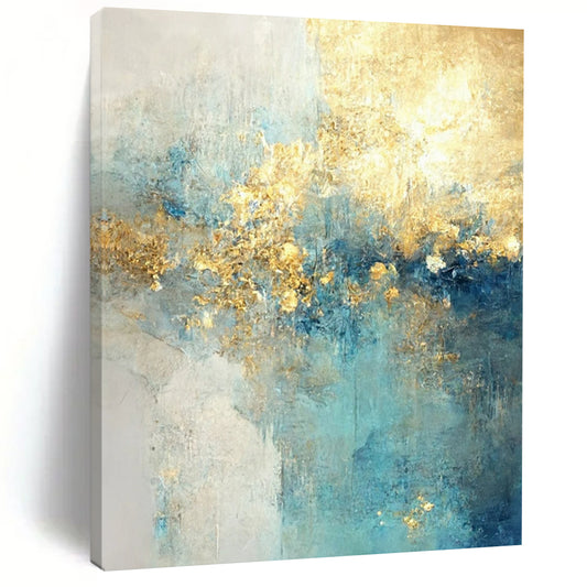 “Blue - Gold Abstract Landscape” - Abstract Expressionist Painting On Canvas DTP077