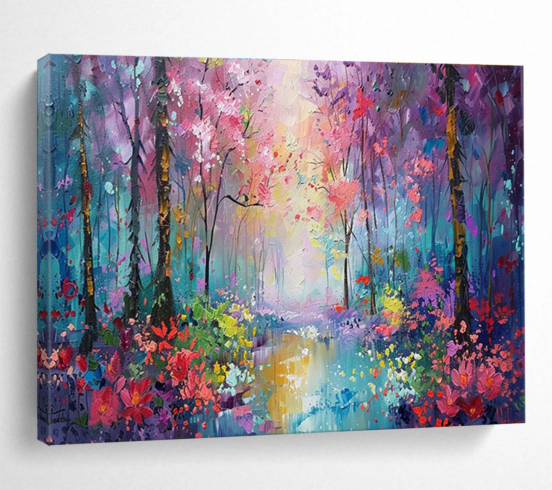 “Enchanted Colorful Forest” - Vivid Multicolor Impressionistic Landscape Painting On Canvas DKH765