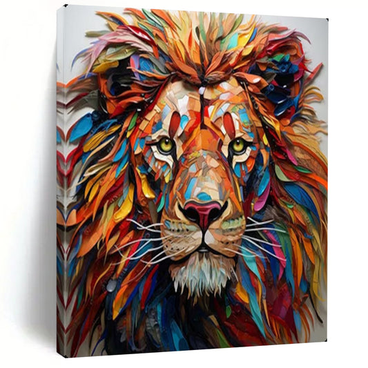 “Colorful Collage - Style Lion” – Mixed - Media Animal Artwork On Canvas CT2136