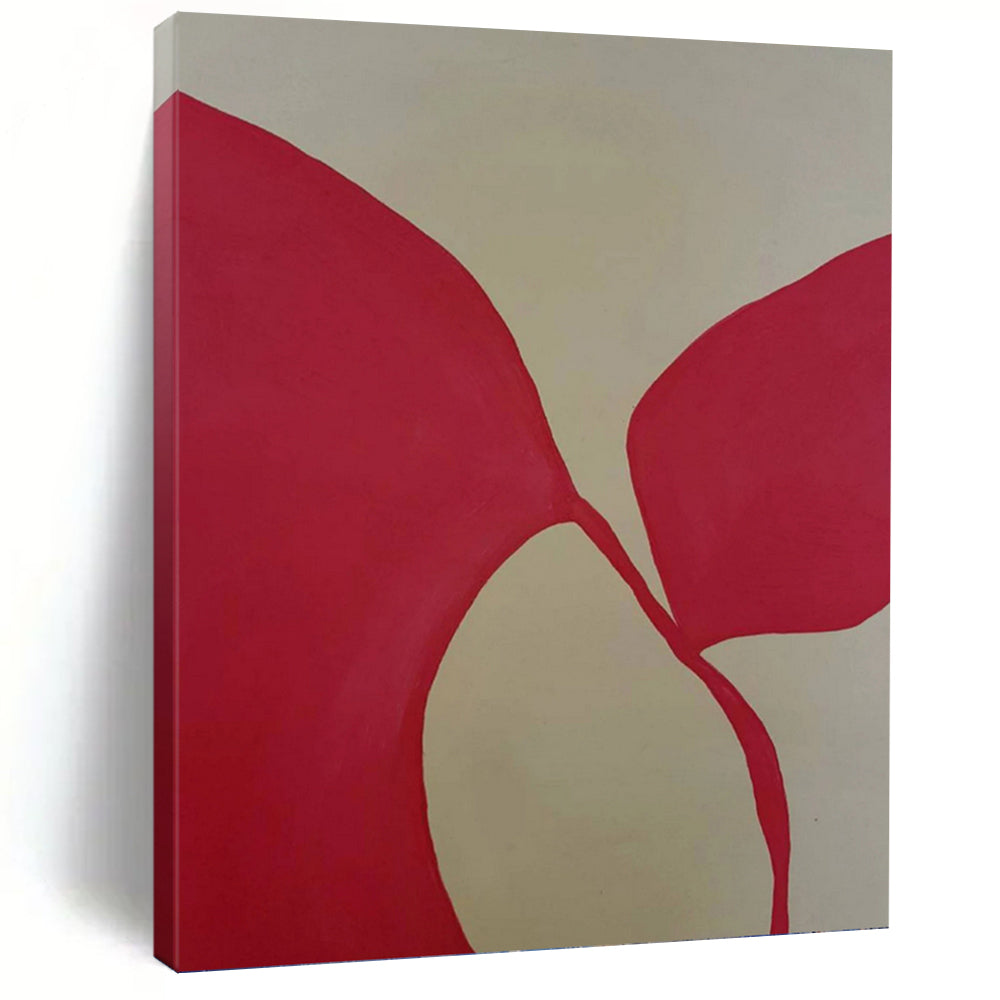 “Red Petal - like Forms on Light Background” - Minimalist Abstract Painting On Canvas DKH1080