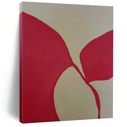 “Red Petal - like Forms on Light Background” - Minimalist Abstract Painting On Canvas DKH1080
