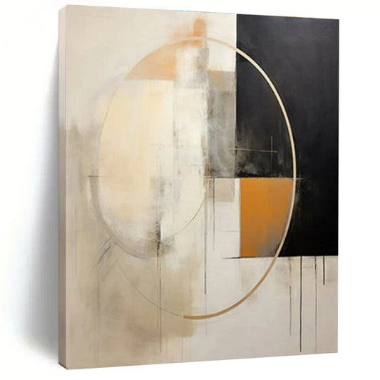 “Beige - Black - Gold Abstract Circles” ，Abstract Acrylic Painting CT0820
