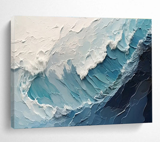 Textured Ocean Waves - Blue & White Impasto Sea Painting On Canvas DKH872