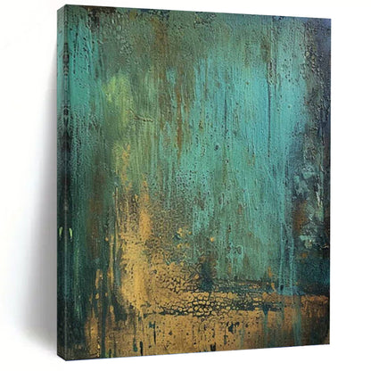 “Teal & Gold Rustic Textures” - Teal, Green, Brown & Gold Abstract Textured Painting On Canvas DKH1194