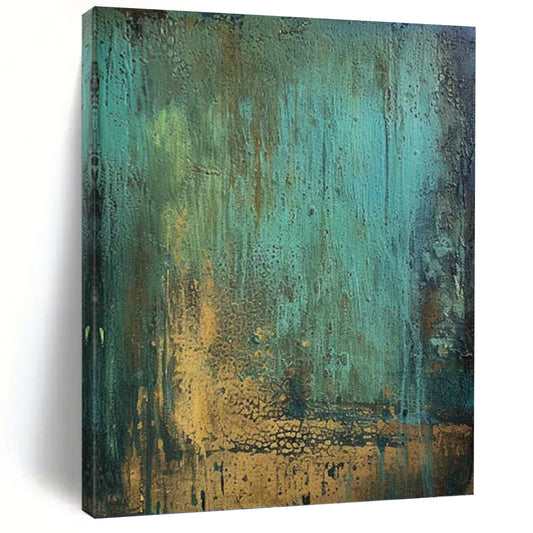 “Teal & Gold Rustic Textures” - Teal, Green, Brown & Gold Abstract Textured Painting On Canvas DKH1194