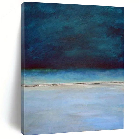 “Deep Blue Coastal Stillness” - Blue, Teal & Gray Seascape Painting On Canvas DKH0938