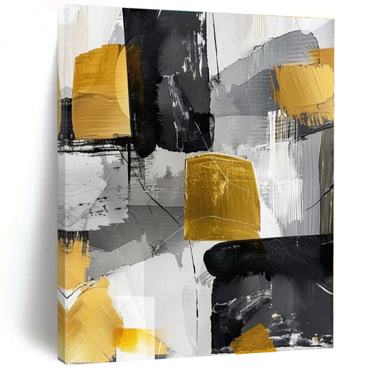 Black - Gold Abstract Blocks - Abstract Expressionist Acrylic CT1279