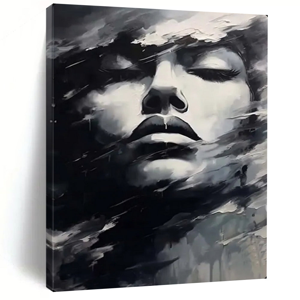 “Monochrome Abstract Face” – Expressive Oil Painting On Canvas CT2130