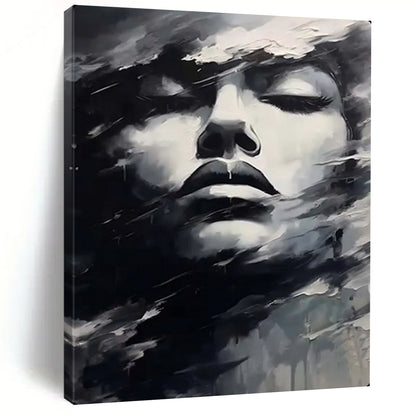 “Monochrome Abstract Face” – Expressive Oil Painting On Canvas CT2130