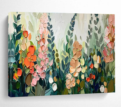 “Colorful Impasto Floral Field” - Textured Botanical Painting On Canvas DKH801