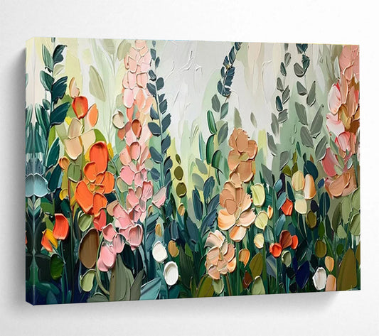 “Colorful Impasto Floral Field” - Textured Botanical Painting On Canvas DKH801