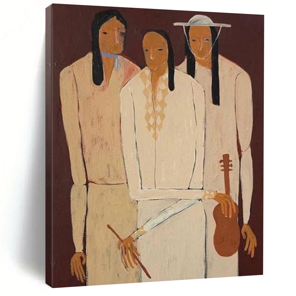 “Earth - Toned Figural Group” - Stylized Portrait Painting On Canvas DTP141