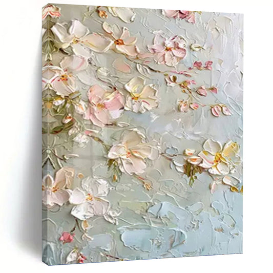 Light Blue and Pink Floral Blossom - Textured Flower Painting On Canvas DKH1392