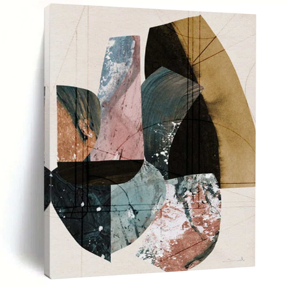 Geometric Collage of Earth Tones - Abstract Painting On Canvas CT2309